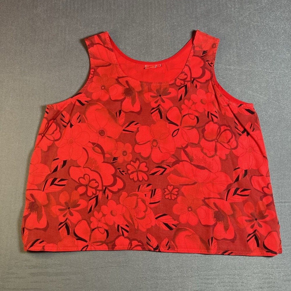 Tianello Tank Top Red Tropical Floral Tencel XL USA